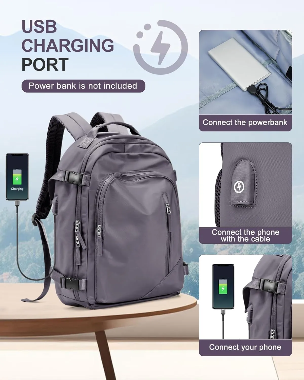 BJLFS Travel Vacuum Backpack for Women Men, Seal Compression Air Vac Back Pack with Pump, Waterproof Carry On Suitcase Luggage Flight Approved Personal Item Bag, Purple