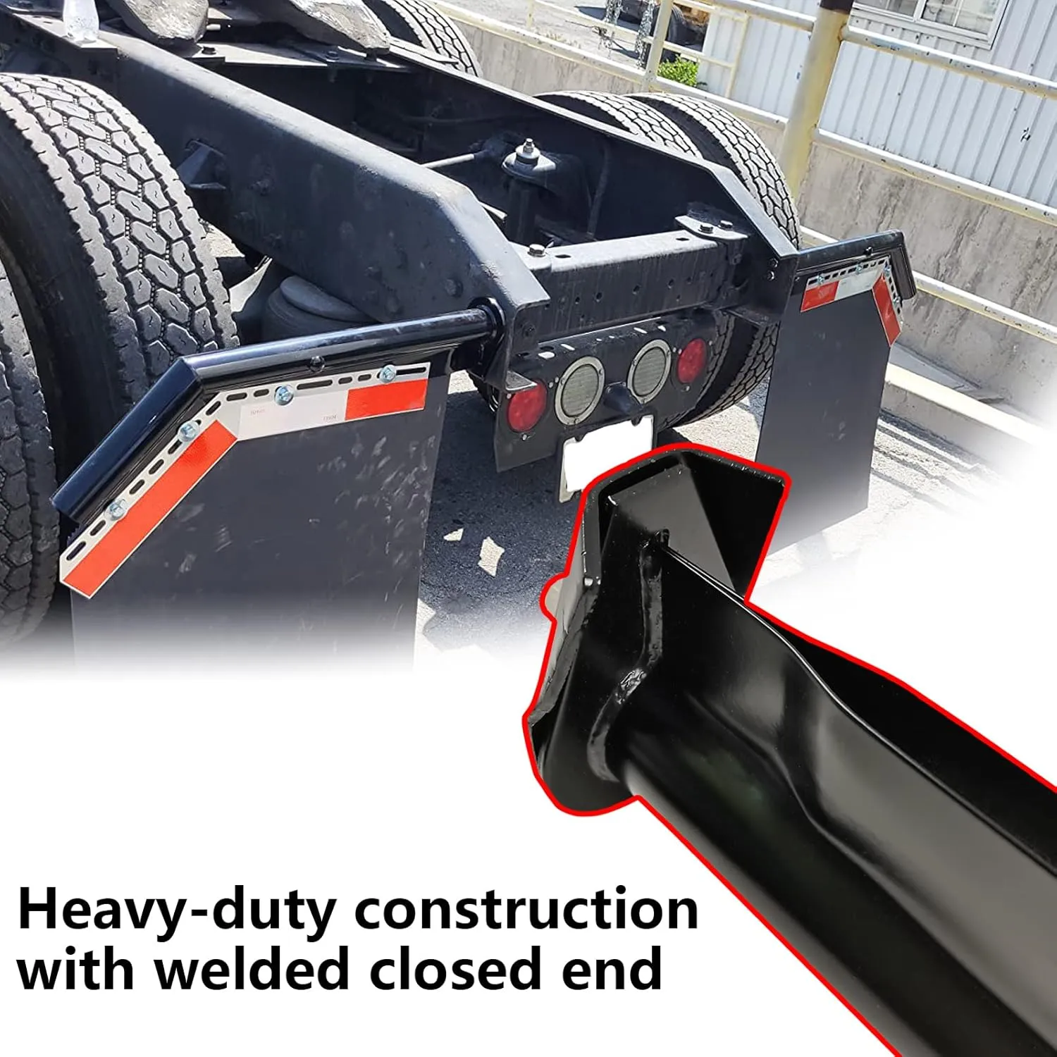 Black Angled Spring Loaded Mud Flap Hanger Bracket Set 1-1/8" Bolt Spacing 27.5" Length fit for Semi Trucks, 2PCS