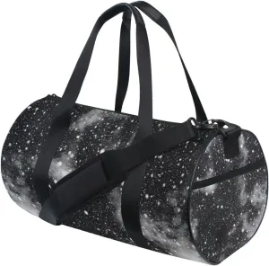 Black White Color Universe, Nebula Night Starry Sky Rainbow Galaxy Duffel Bag, Foldable Canvas Travel Tote for Gym Sports with Inner Pockets, Durable Lightweight Fitness Bag for Overnight Workout