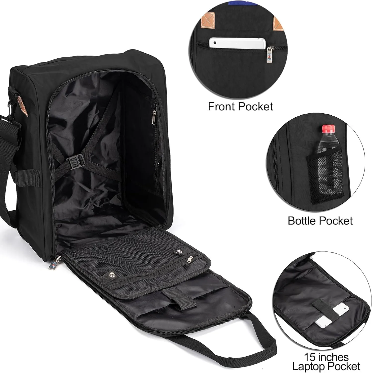 Boardingblue Personal Item under seat for American, Frontier, Spirit, Airlines (Black)