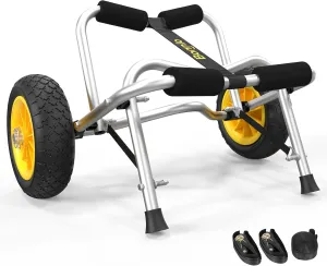 Bonnlo Boat Kayak Canoe Cart Carrier Dolly Trailer Tote Trolley Transport Kayak Accessories Large with 20x2mm Aluminum Pipe Double Kickstands, Inflation Free Solid Tire Wheels, 2 Ratchet Straps