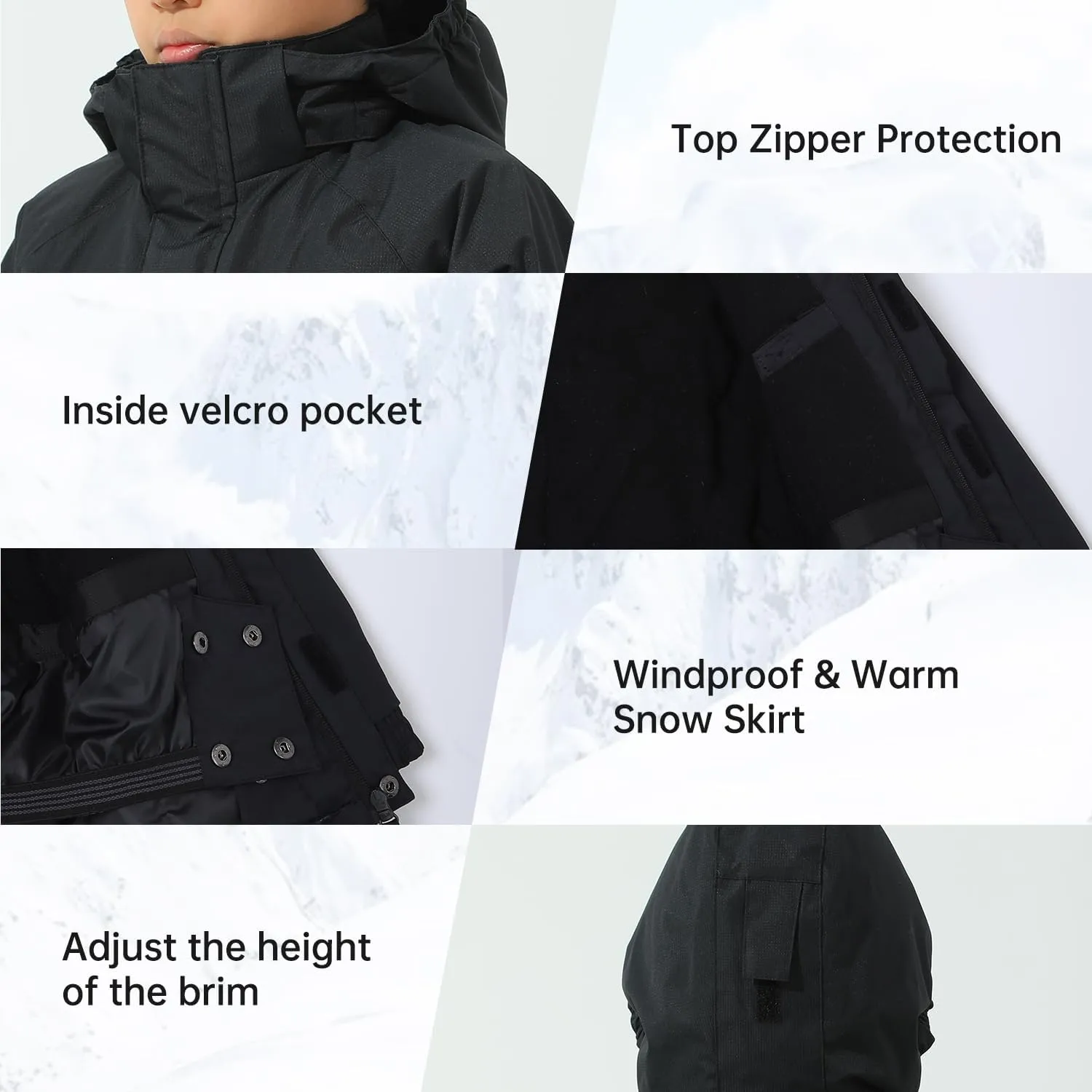 Boy's Waterproof Ski Jacket,Kids Warm Winter Snow Coat,Hooded Fleece Outwear,Windproof RainCoat