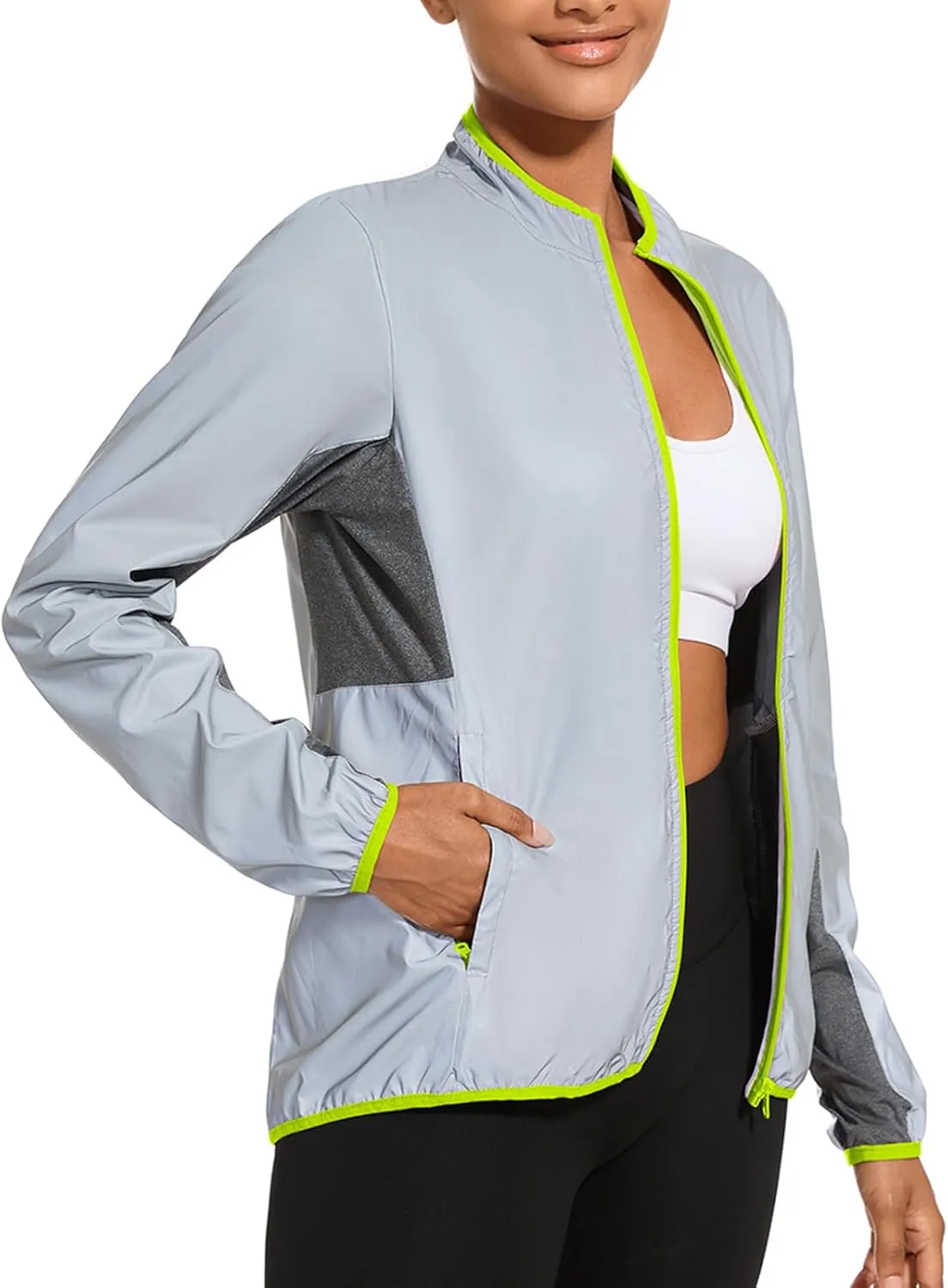 bpbtti Running Jackets for Women 360 Reflective Windproof Lightweight Jacket for Travel Hiking Cycling