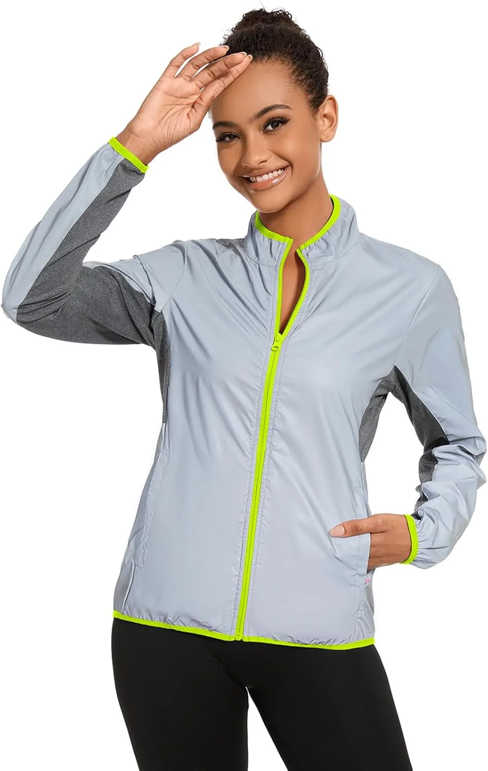 bpbtti Running Jackets for Women 360 Reflective Windproof Lightweight Jacket for Travel Hiking Cycling