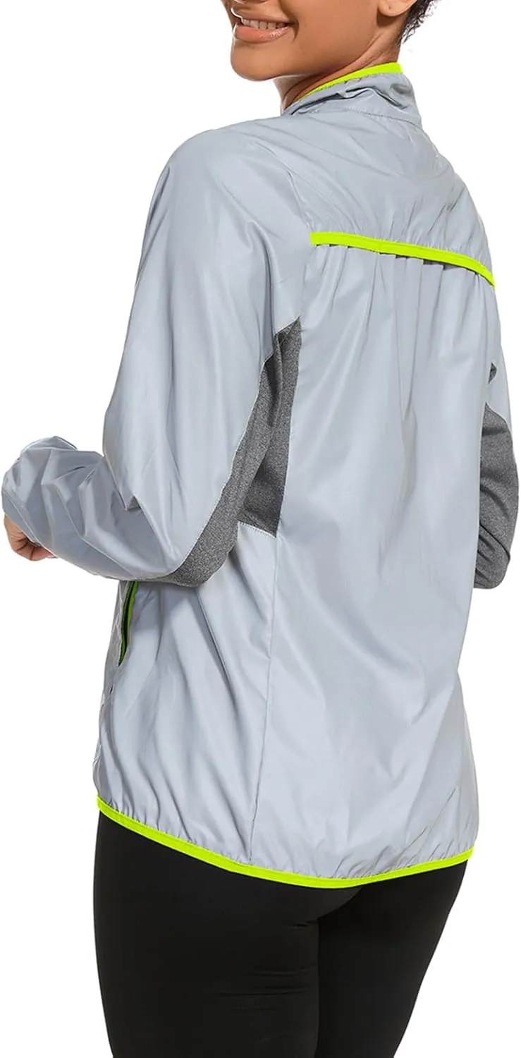 bpbtti Running Jackets for Women 360 Reflective Windproof Lightweight Jacket for Travel Hiking Cycling
