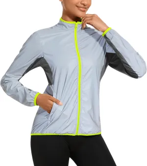 bpbtti Running Jackets for Women 360 Reflective Windproof Lightweight Jacket for Travel Hiking Cycling