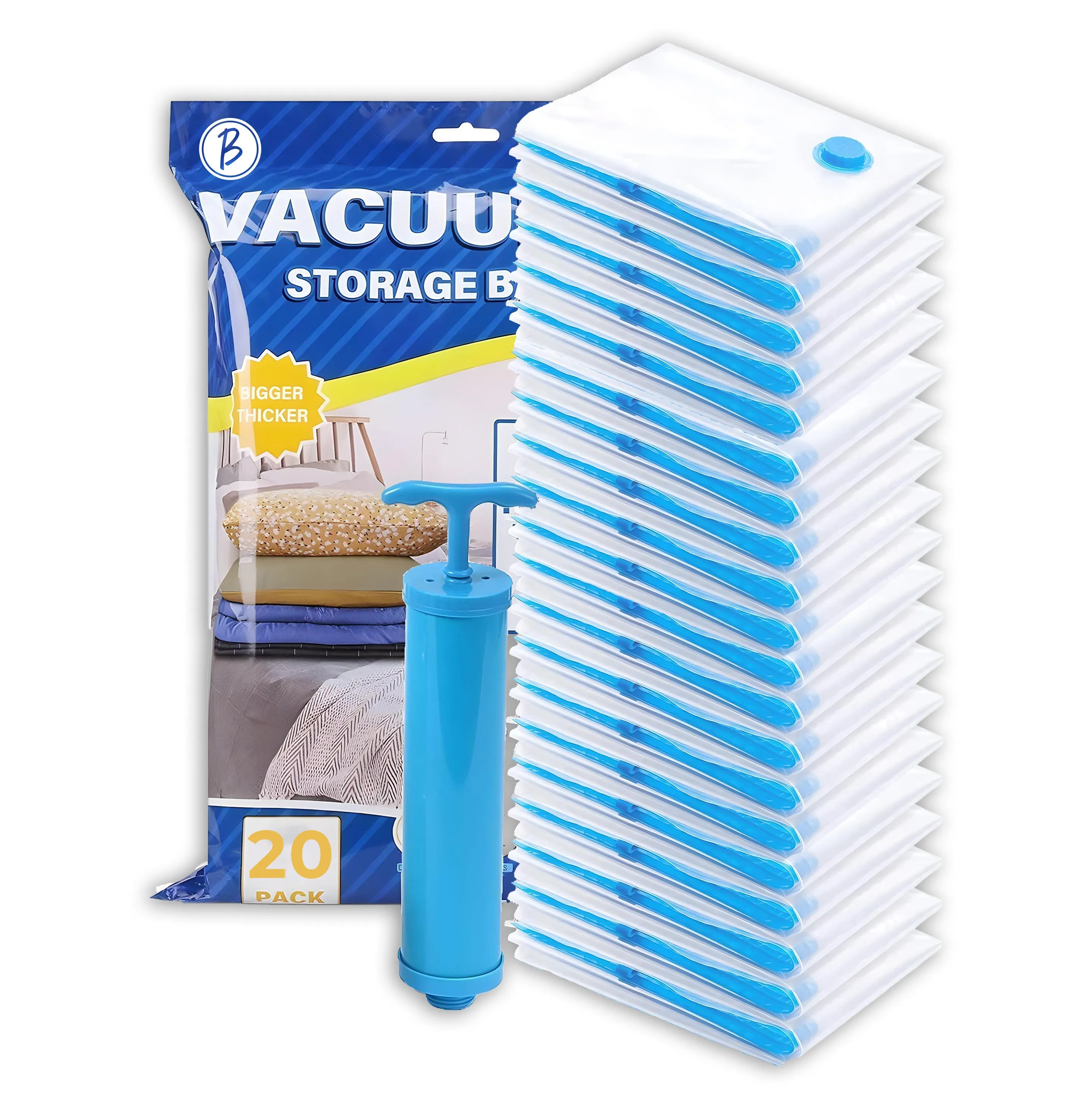BTfash Vacuum Storage Bags for Travel ,Space Saver Compression Storage Bags for Packing | Airtight Reusable Ziplock with Hand Pump |(2 PIECE 50X70,2 PIECE 60X80,1 PIECE 80X100,1 HAND PUMP) 5 Piece Set