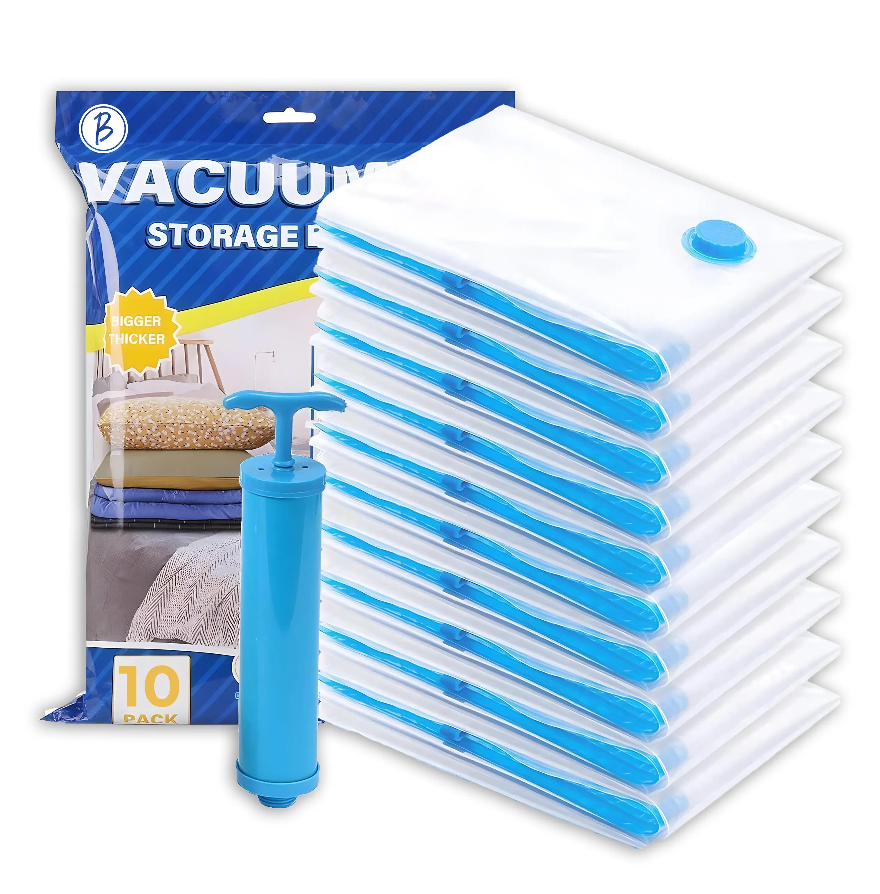 BTfash Vacuum Storage Bags for Travel ,Space Saver Compression Storage Bags for Packing | Airtight Reusable Ziplock with Hand Pump |(2 PIECE 50X70,2 PIECE 60X80,1 PIECE 80X100,1 HAND PUMP) 5 Piece Set
