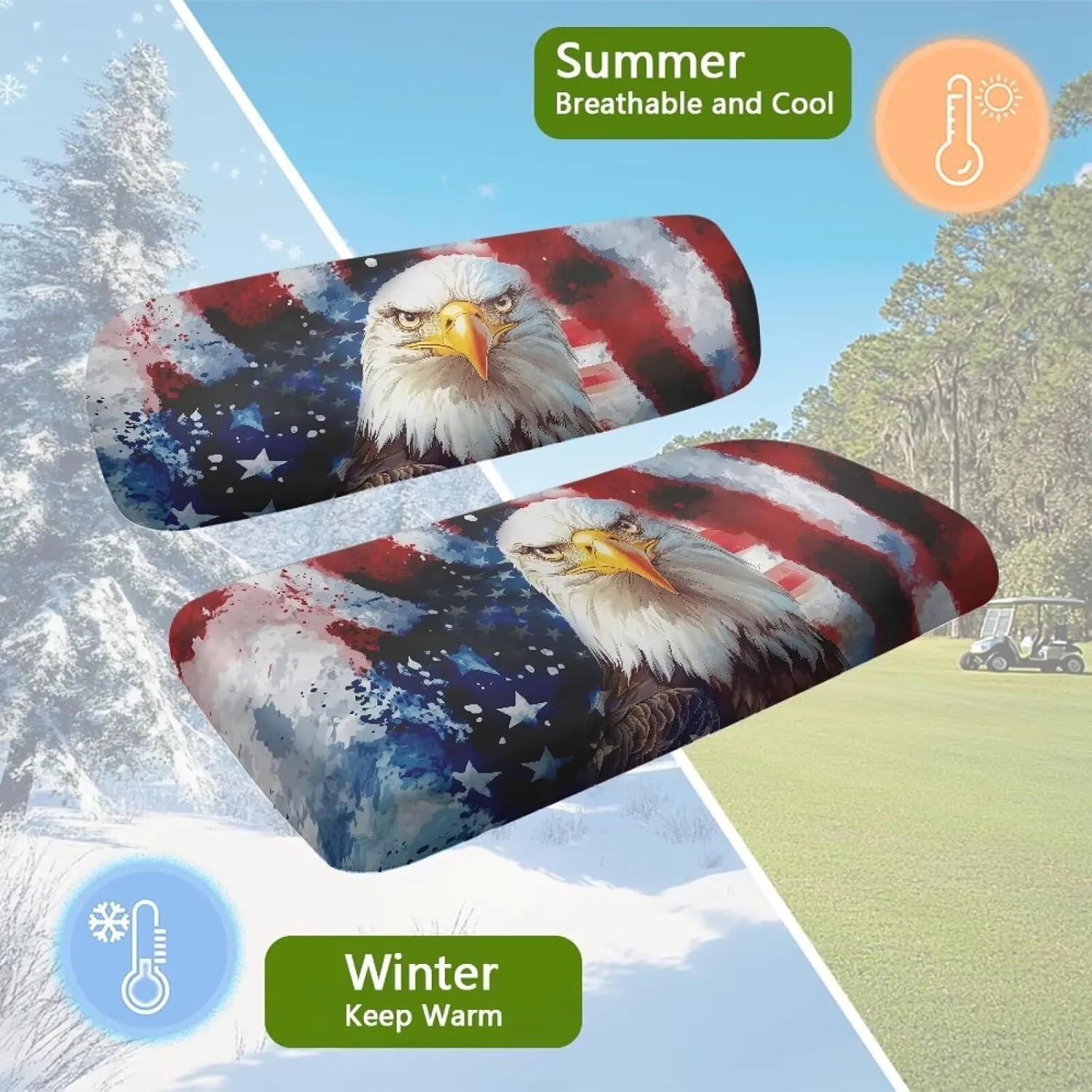 Bulopur American Flag Eagle Golf Cart Seat Towel Covers Non-Slip Elastic Patriotic Golfcart Front Seat Cover Compatible with EZGO & Club Car Patriotic Golf Cart Accessories 4th of July Decor