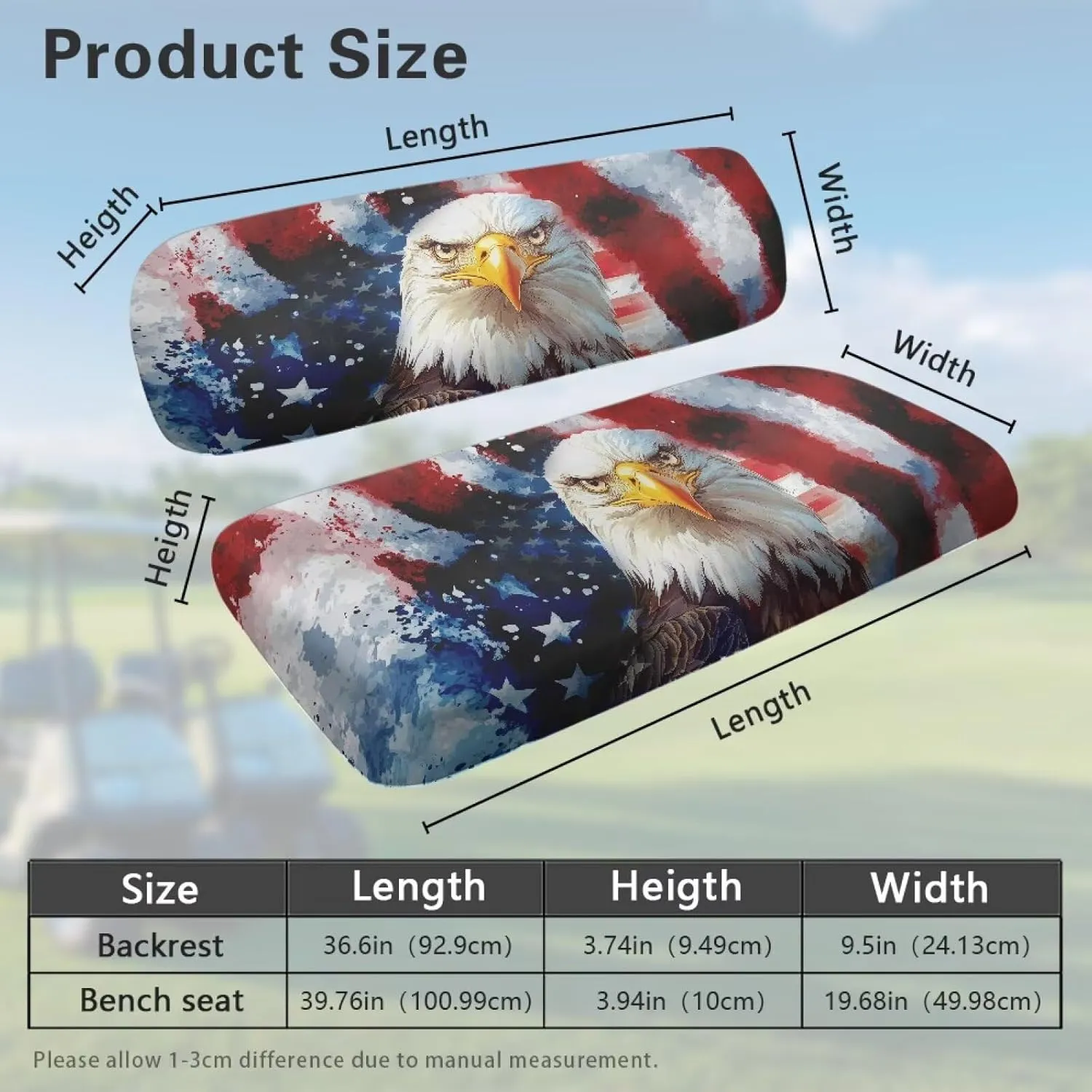 Bulopur American Flag Eagle Golf Cart Seat Towel Covers Non-Slip Elastic Patriotic Golfcart Front Seat Cover Compatible with EZGO & Club Car Patriotic Golf Cart Accessories 4th of July Decor