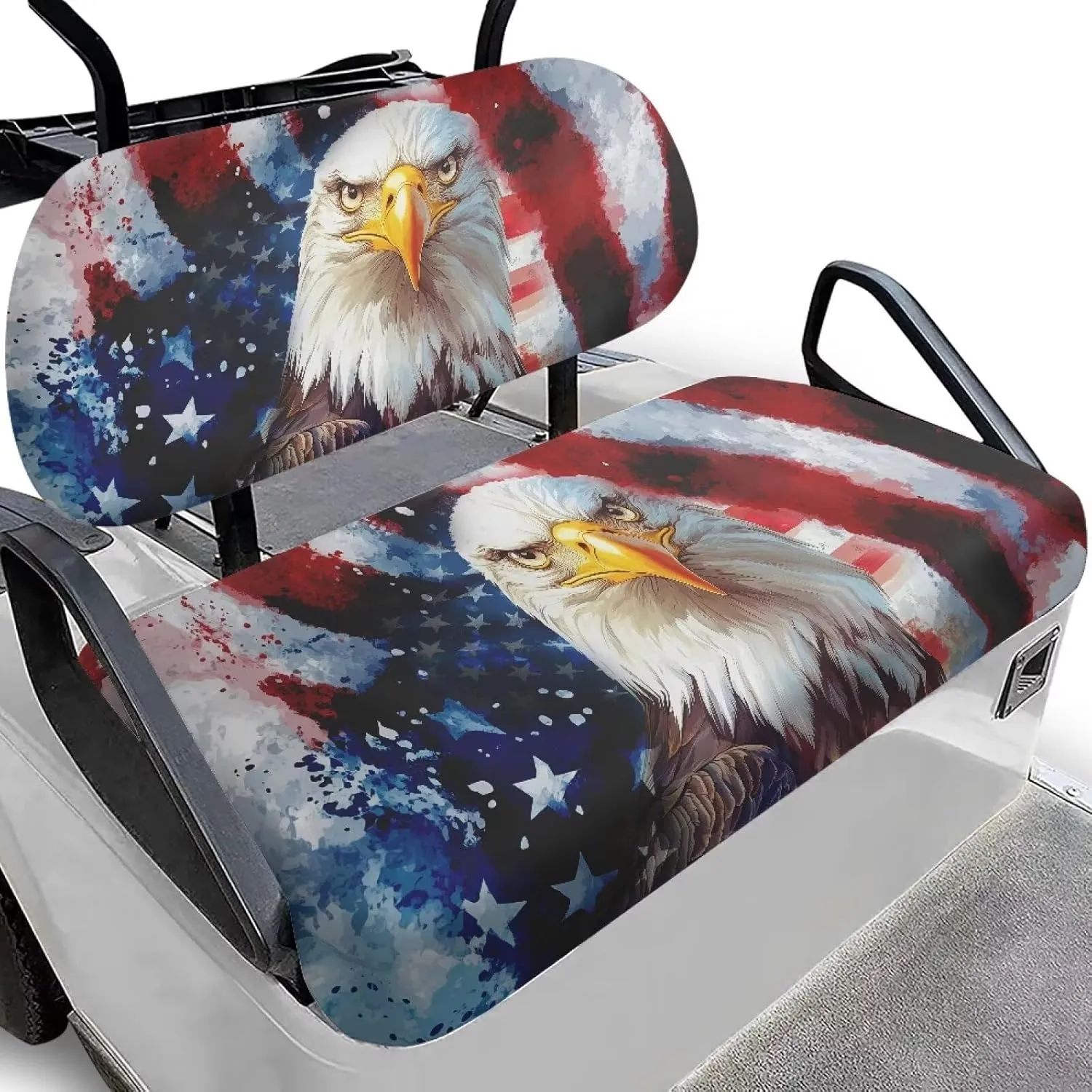 Bulopur American Flag Eagle Golf Cart Seat Towel Covers Non-Slip Elastic Patriotic Golfcart Front Seat Cover Compatible with EZGO & Club Car Patriotic Golf Cart Accessories 4th of July Decor