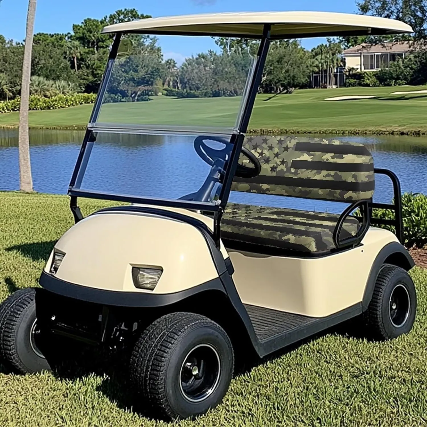 Bulopur American Flag Golf Cart Seat Towel Covers Non-Slip Elastic Green Camo Golfcart Front Seat Cover Compatible with EZGO & Club Car Patriotic Golf Cart Accessories 4th of July Decor