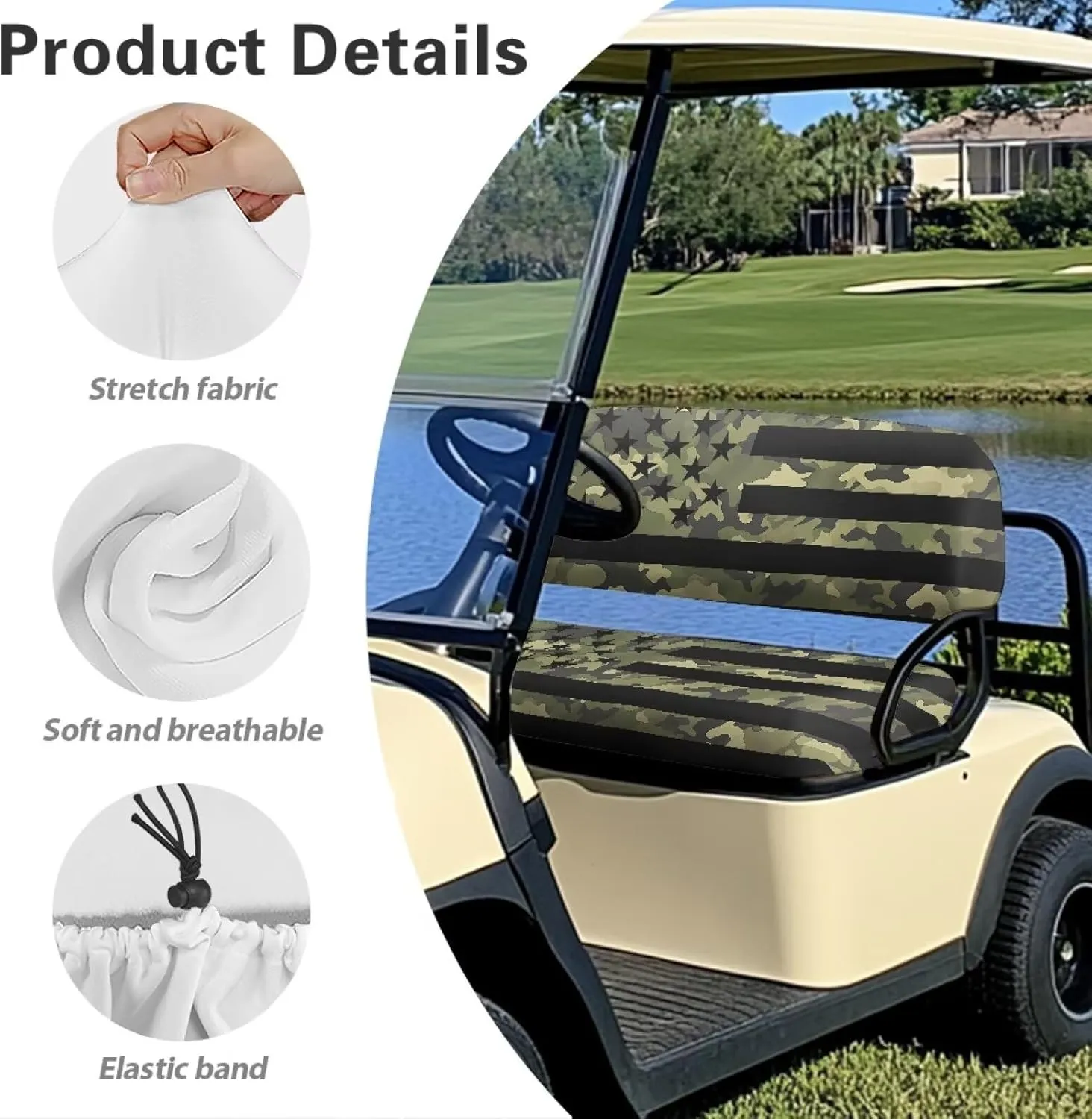 Bulopur American Flag Golf Cart Seat Towel Covers Non-Slip Elastic Green Camo Golfcart Front Seat Cover Compatible with EZGO & Club Car Patriotic Golf Cart Accessories 4th of July Decor