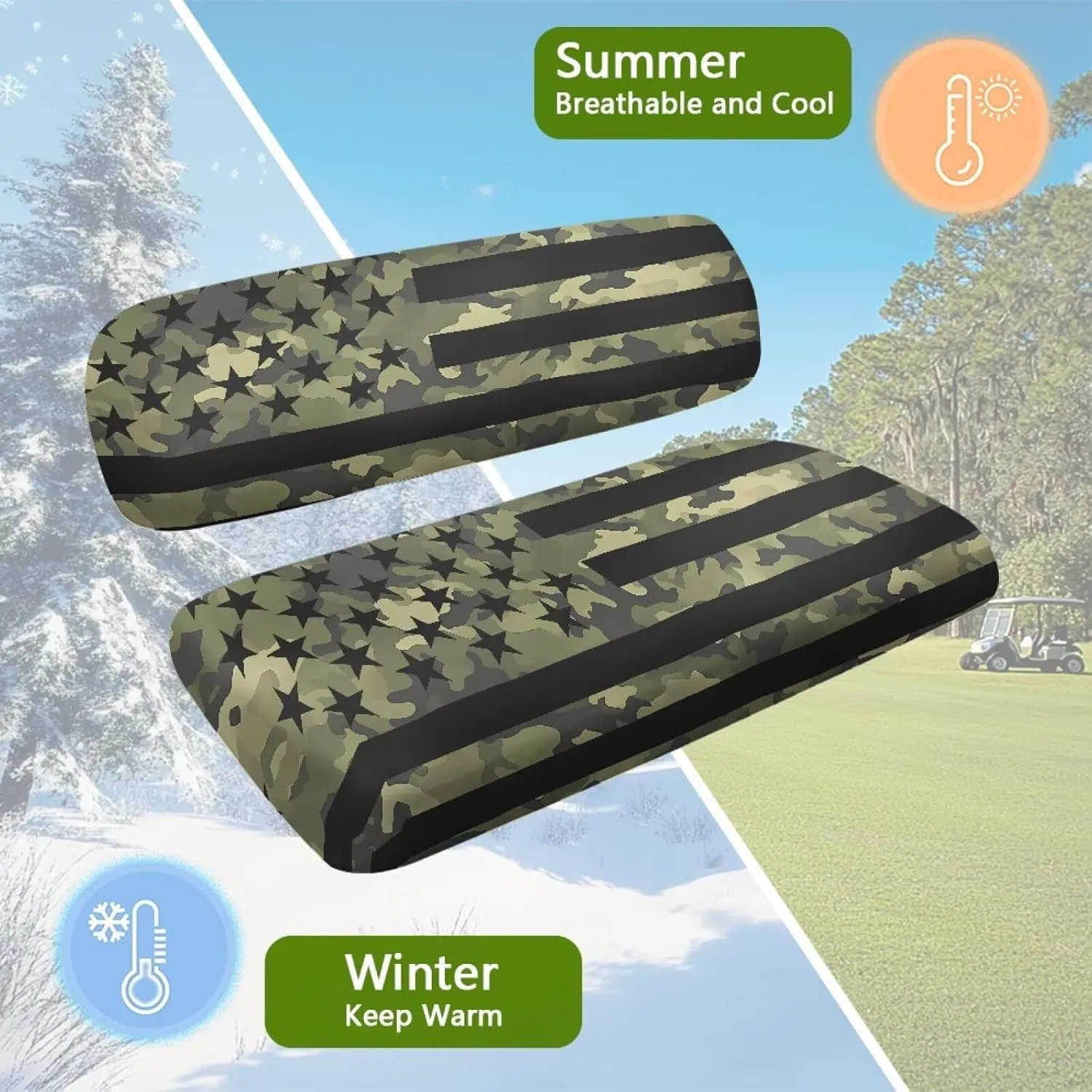 Bulopur American Flag Golf Cart Seat Towel Covers Non-Slip Elastic Green Camo Golfcart Front Seat Cover Compatible with EZGO & Club Car Patriotic Golf Cart Accessories 4th of July Decor