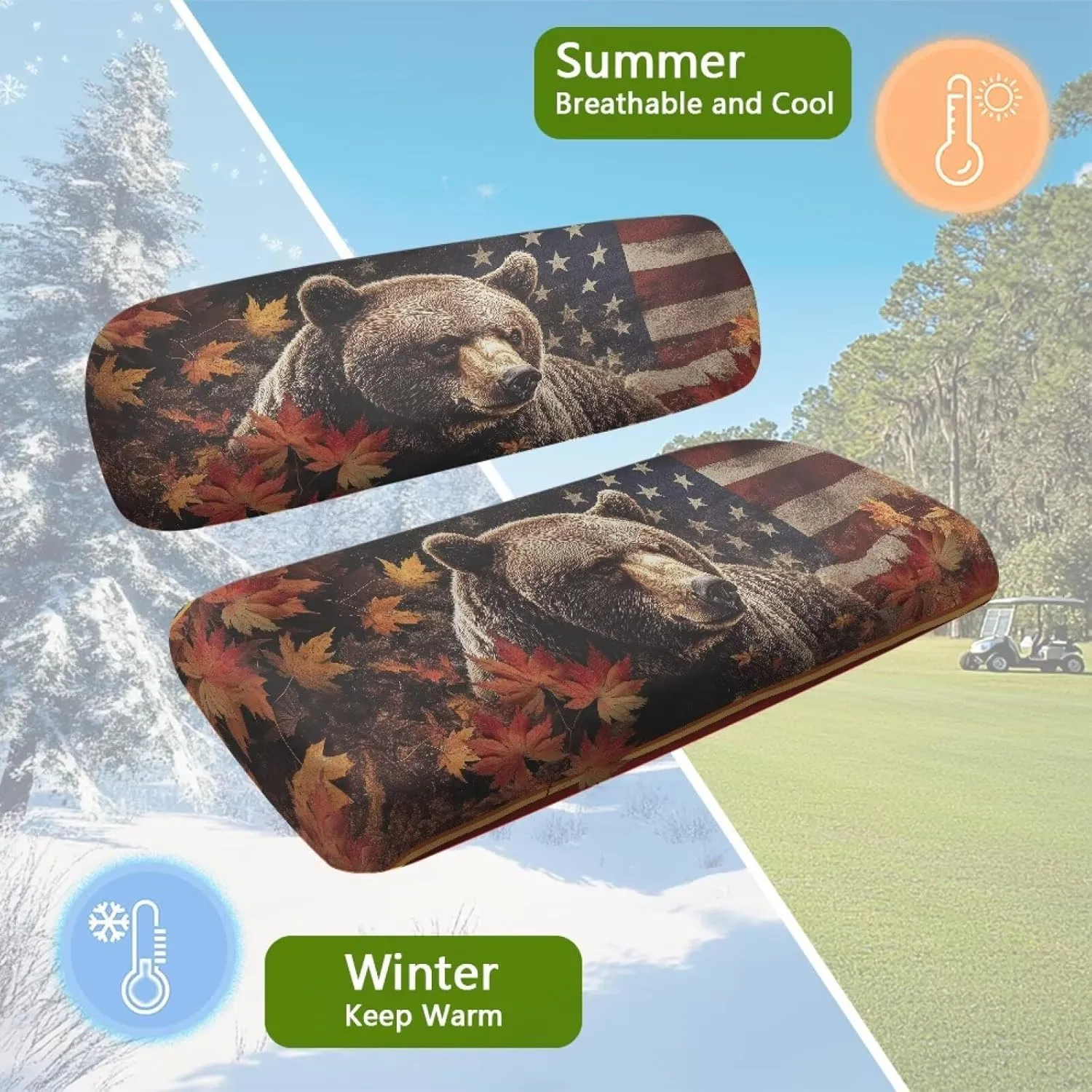 Bulopur Black Bear Golf Cart Seat Covers Towel Blanket for EZGO TXT RXV/Club Car DS Precedent Patriotic Golf Car Seat Cushion Cover and Backrest Cover Sets 4th of July Decor