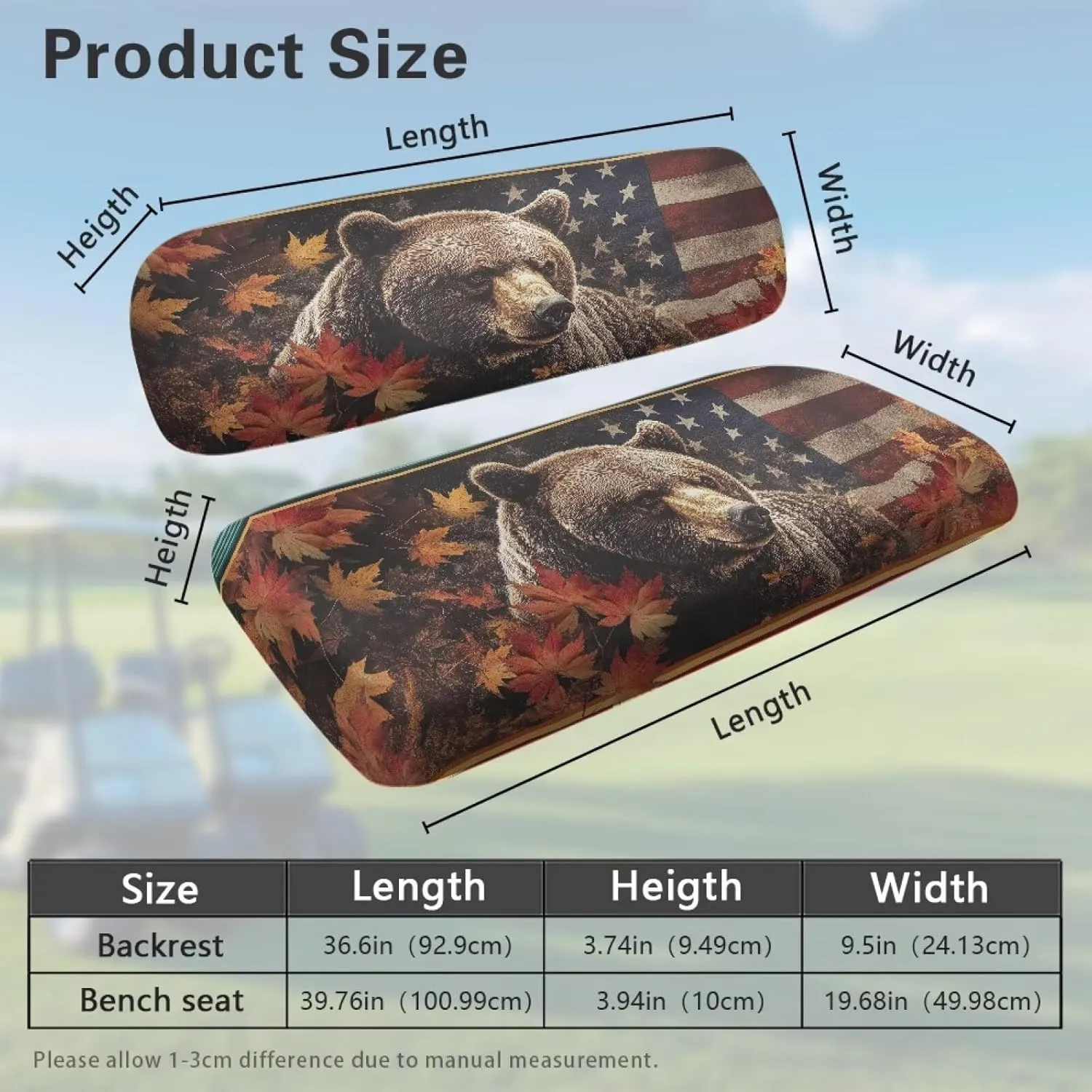 Bulopur Black Bear Golf Cart Seat Covers Towel Blanket for EZGO TXT RXV/Club Car DS Precedent Patriotic Golf Car Seat Cushion Cover and Backrest Cover Sets 4th of July Decor