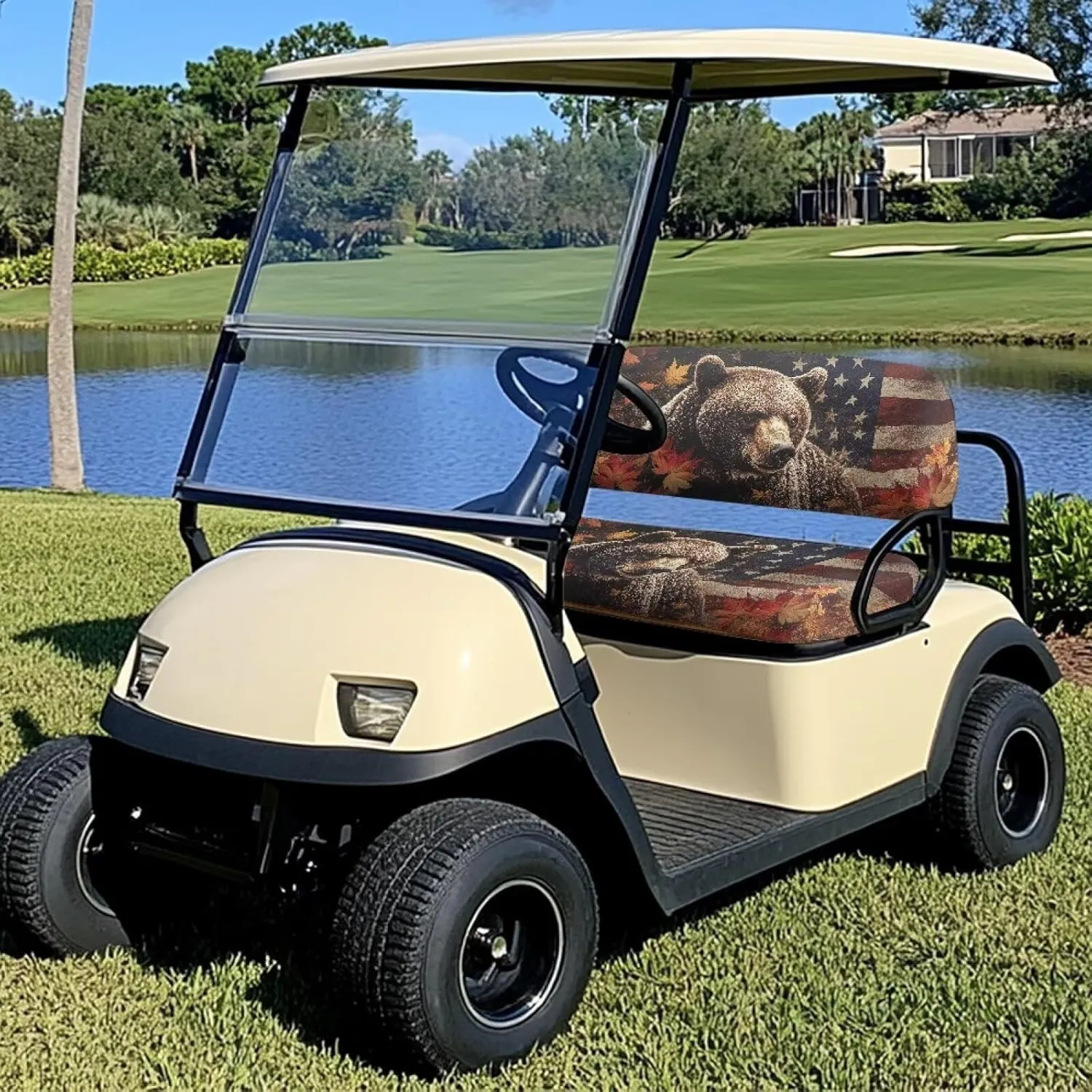 Bulopur Black Bear Golf Cart Seat Covers Towel Blanket for EZGO TXT RXV/Club Car DS Precedent Patriotic Golf Car Seat Cushion Cover and Backrest Cover Sets 4th of July Decor