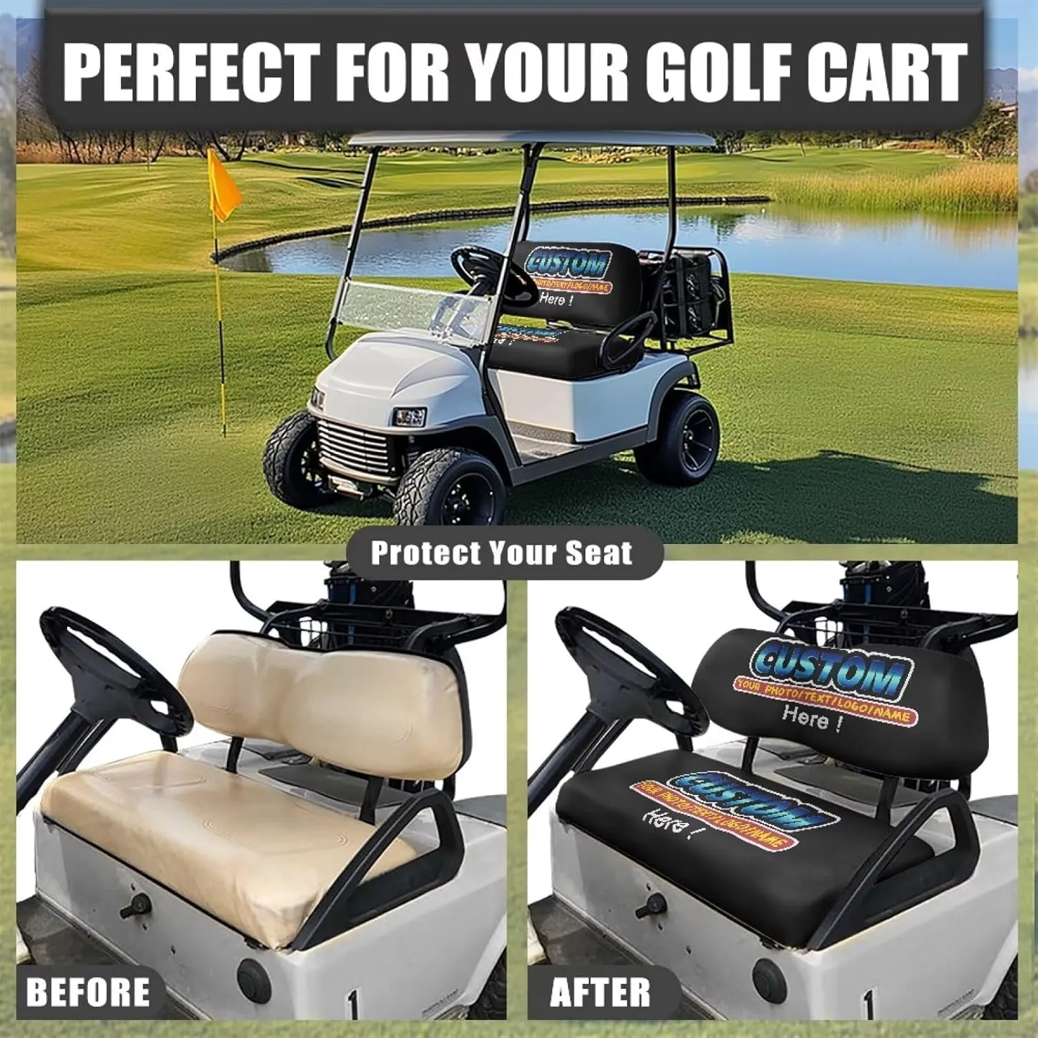 Bulopur Custom Golf Cart Seat Covers 2 Set Personalized Golfcart Seat Blanket Towel Breathable Soft Cozy Golf Cart Accessories for Club Car