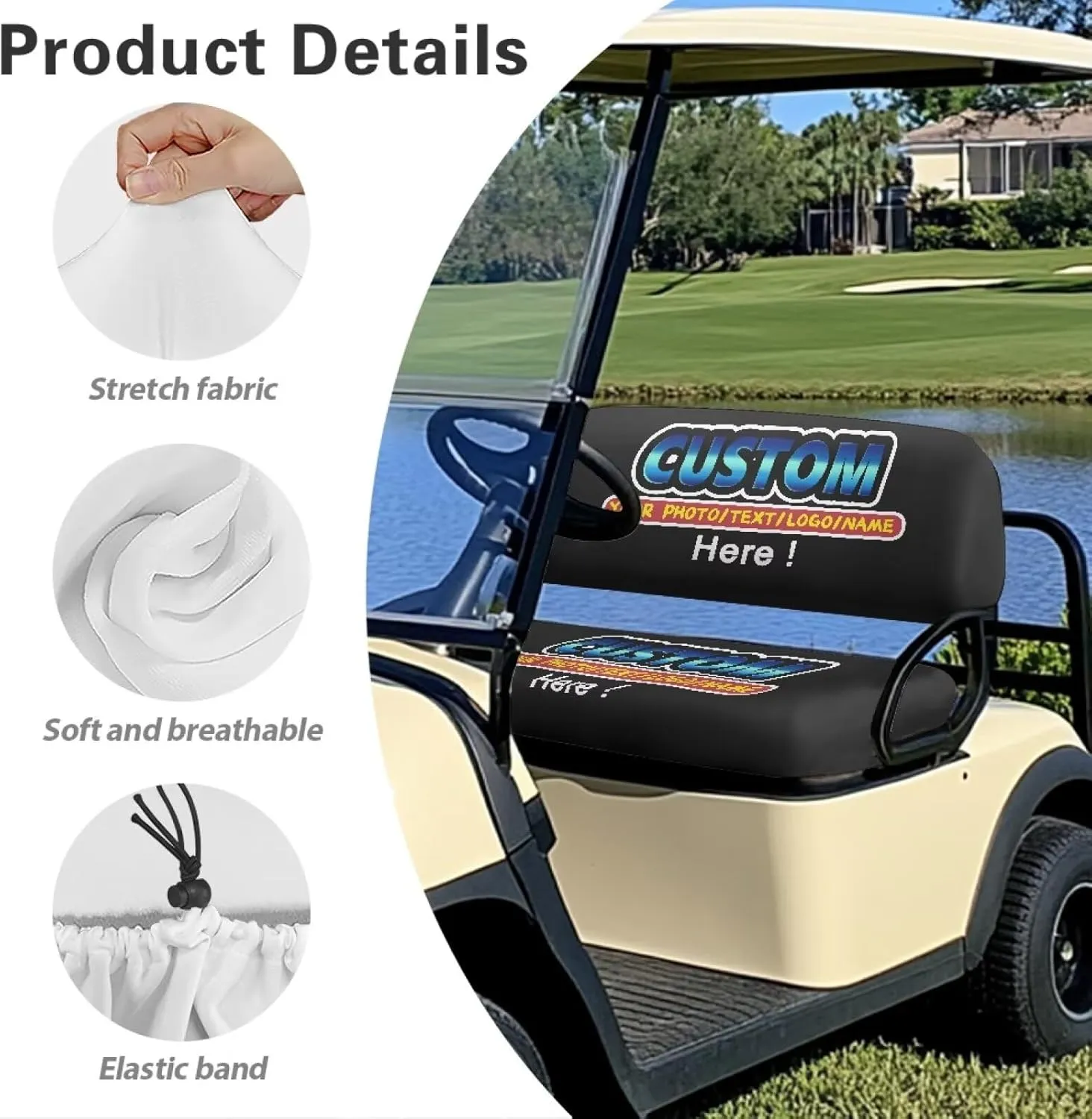 Bulopur Custom Golf Cart Seat Covers 2 Set Personalized Golfcart Seat Blanket Towel Breathable Soft Cozy Golf Cart Accessories for Club Car