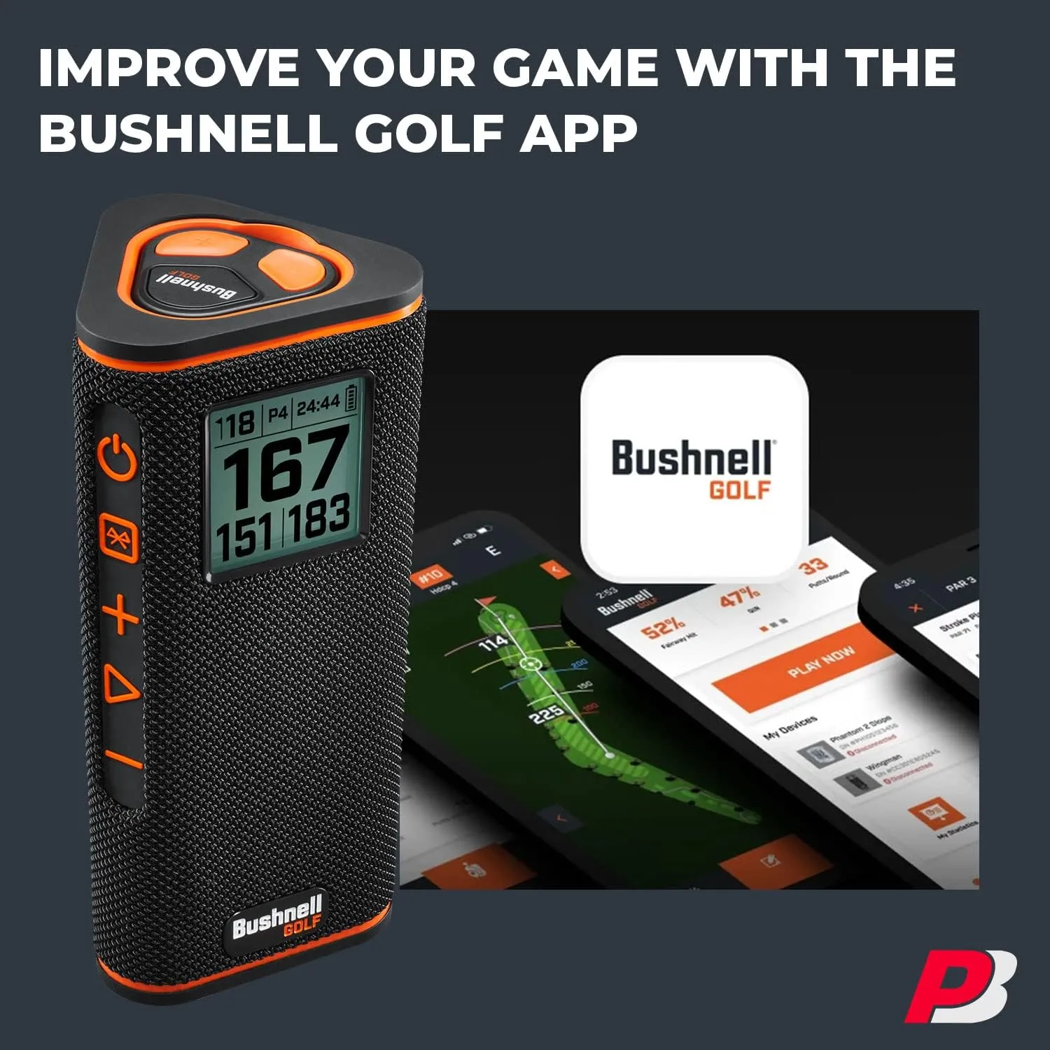 Bushnell Wingman View Golf Speaker Bundle - Easy-to-Read LCD Display, Bluetooth Music & Audible GPS Distances - Includes Wingman View & Protective Wingman Pouch