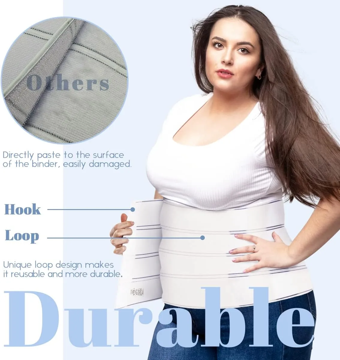 C Section Belly Binder, 12-Inch Wide Abdominal Binder Post Surgery Plus Size, Postpartum Belly Band(45" - 60") White