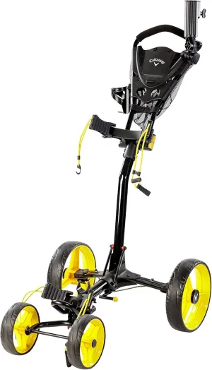Callaway Trek Golf Push Cart 4-Wheel Compact Push Cart For Golf Clubs, Black/Yellow