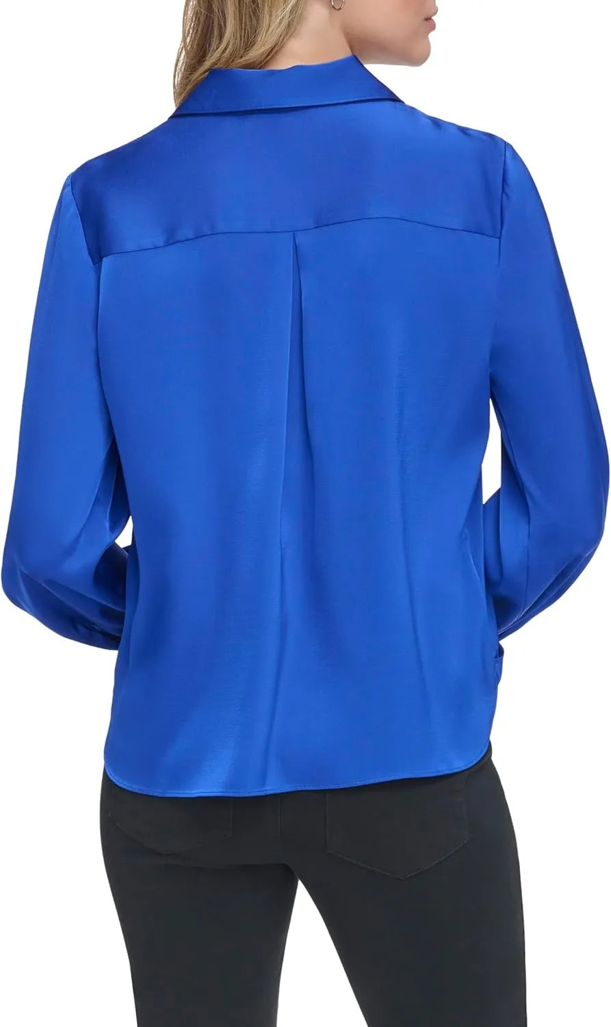 Calvin Klein Women's Plus Faux Wrap Long Sleeve Blouse Top