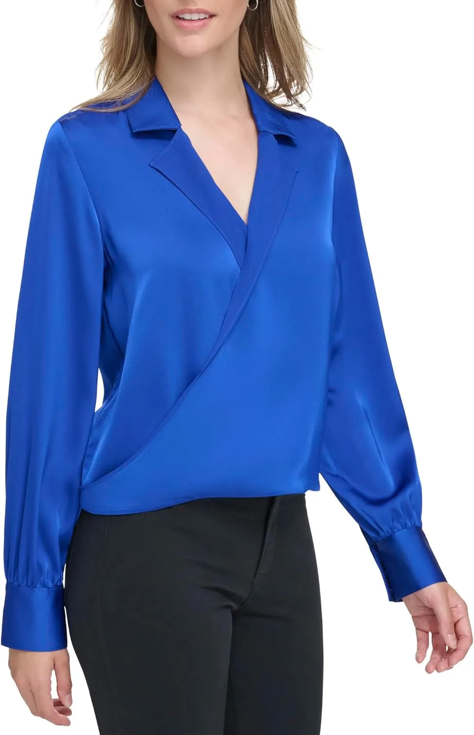 Calvin Klein Women's Plus Faux Wrap Long Sleeve Blouse Top