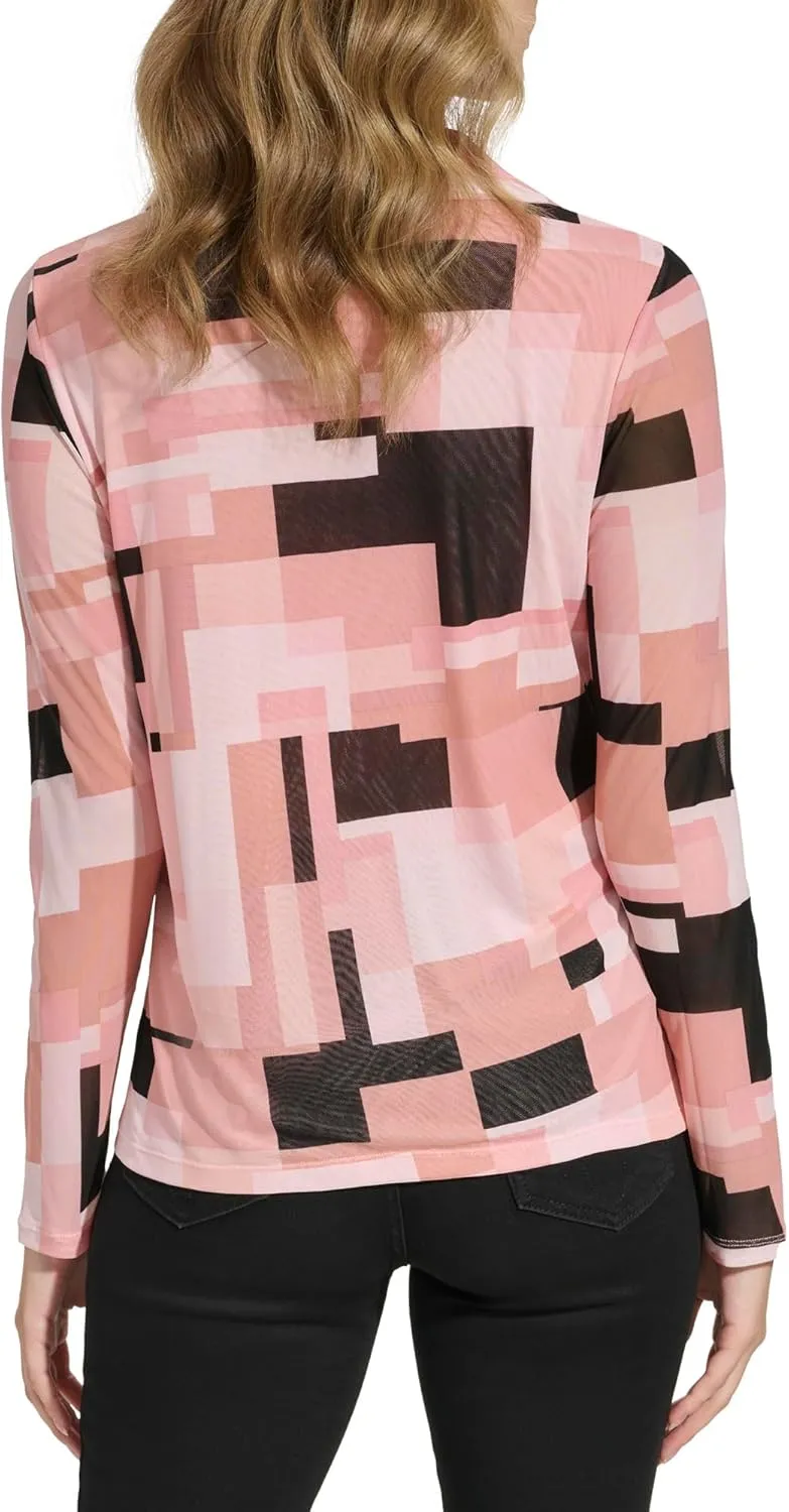 Calvin Klein Women's Printed Long Sleeve Top with Buttons