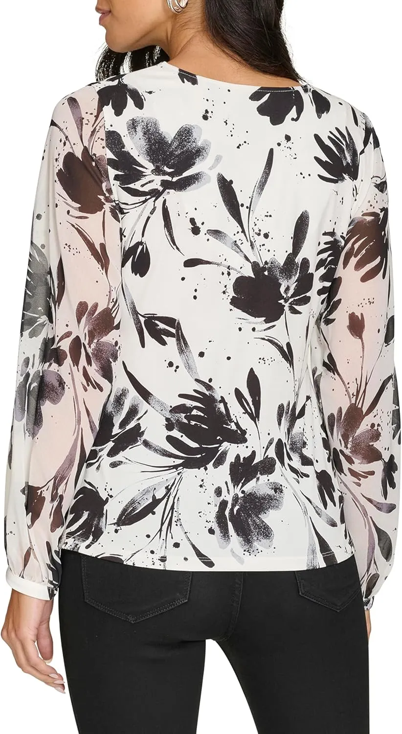 Calvin Klein Women's V-Neck Long Sleeve Top