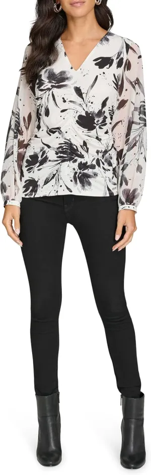 Calvin Klein Women's V-Neck Long Sleeve Top