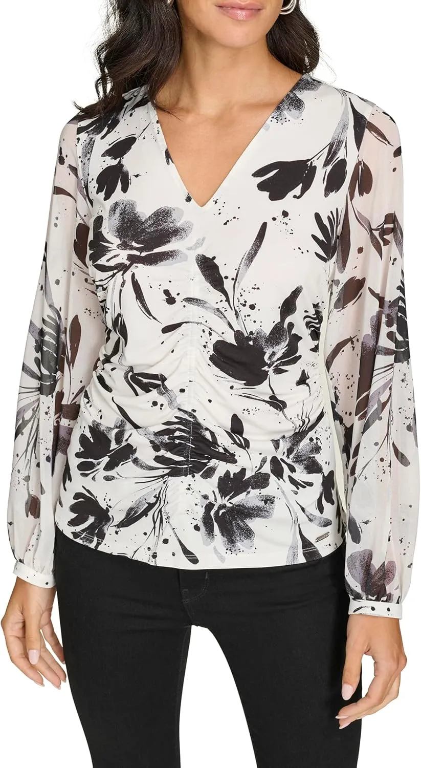 Calvin Klein Women's V-Neck Long Sleeve Top