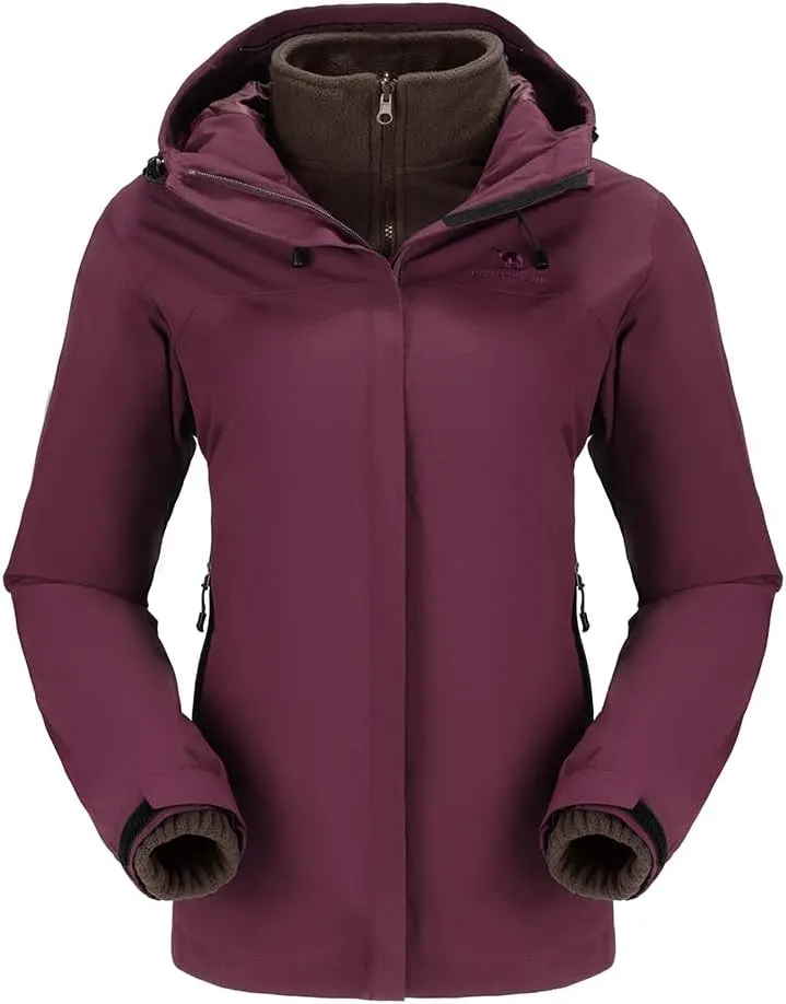 CAMEL CROWN Women's Ski Jacket Waterproof 3 in 1 Winter Coat with Fleece Inner Warm Windproof For Snow Outdoor Hiking