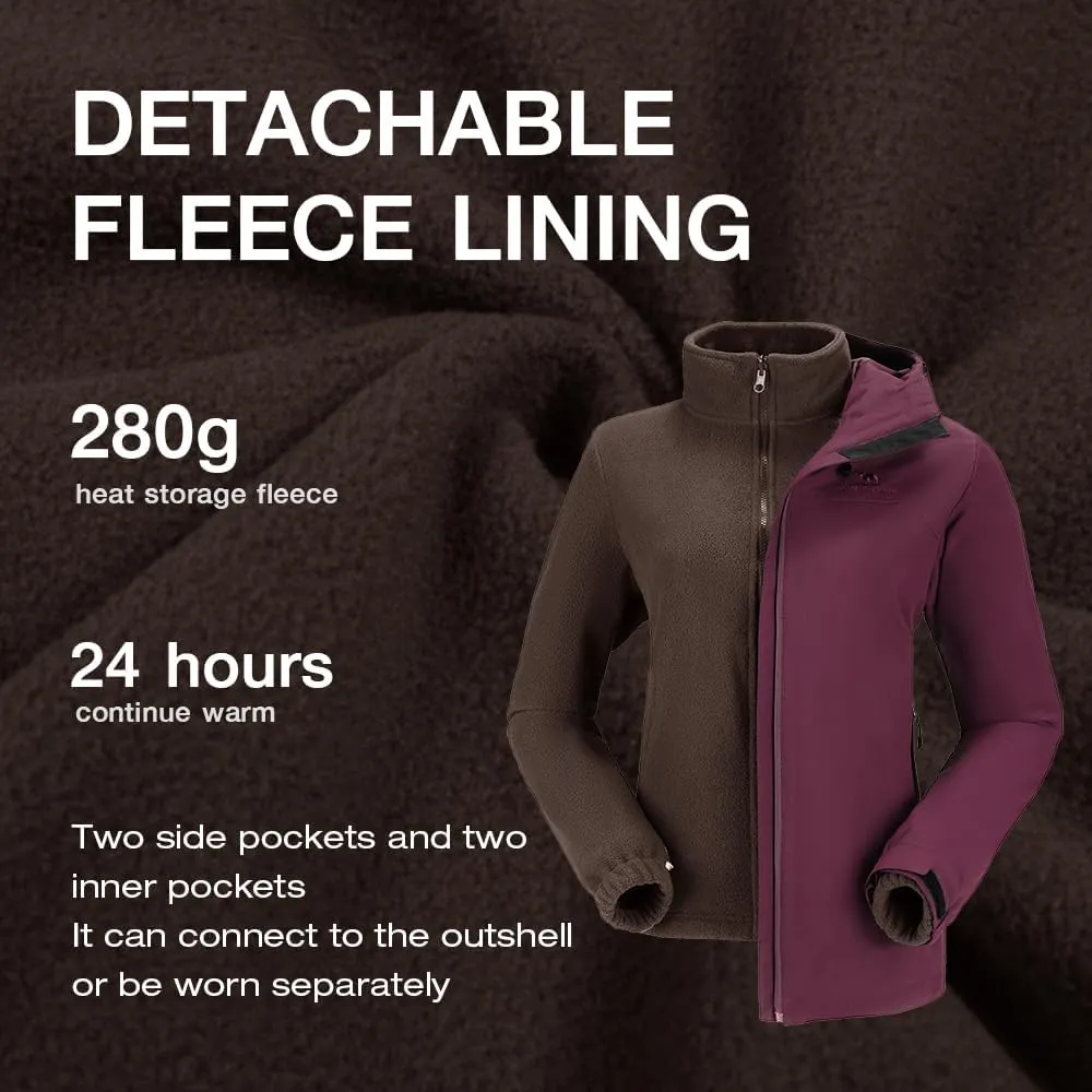 CAMEL CROWN Women's Ski Jacket Waterproof 3 in 1 Winter Coat with Fleece Inner Warm Windproof For Snow Outdoor Hiking