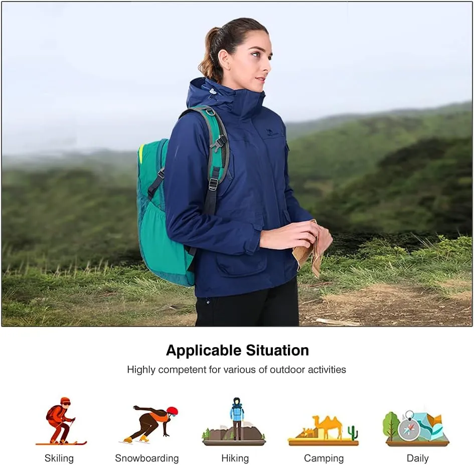 CAMEL CROWN Womens Waterproof Ski Jacket 3-in-1 Windbreaker Winter Coat Fleece Inner for Rain Snow Outdoor Hiking