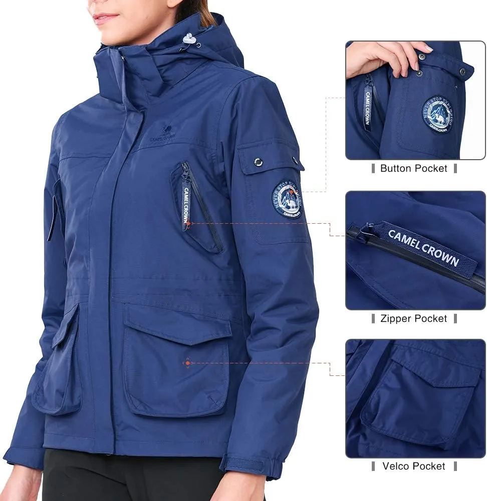 CAMEL CROWN Womens Waterproof Ski Jacket 3-in-1 Windbreaker Winter Coat Fleece Inner for Rain Snow Outdoor Hiking