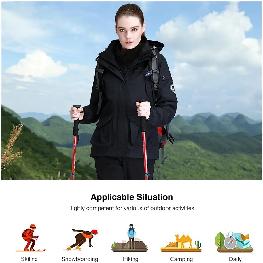 CAMEL CROWN Womens Waterproof Ski Jacket 3-in-1 Windbreaker Winter Coat Fleece Inner for Rain Snow Outdoor Hiking
