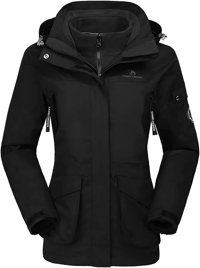 CAMEL CROWN Womens Waterproof Ski Jacket 3-in-1 Windbreaker Winter Coat Fleece Inner for Rain Snow Outdoor Hiking