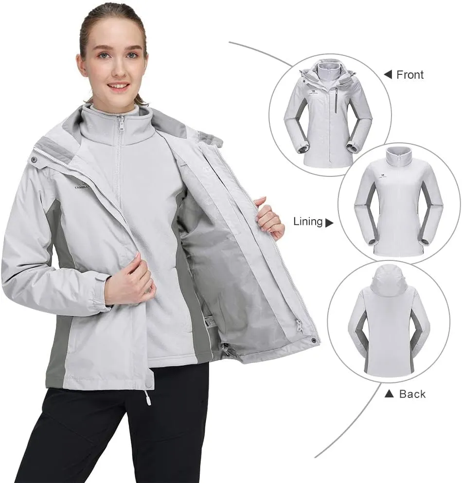 CAMEL CROWN Women's Waterproof Ski Jacket 3 in 1 Winter Coat Windbreaker Snowboard Jackets for Rain Snow Outdoor Hiking