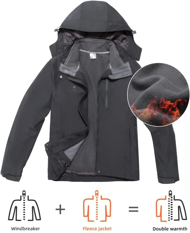 CAMEL CROWN Women's Waterproof Ski Jacket 3 in 1 Winter Coat Windbreaker Snowboard Jackets for Rain Snow Outdoor Hiking