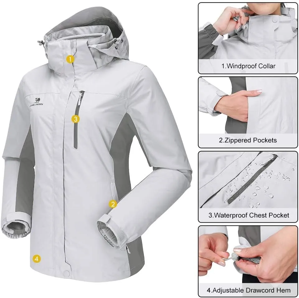 CAMEL CROWN Women's Waterproof Ski Jacket 3 in 1 Winter Coat Windbreaker Snowboard Jackets for Rain Snow Outdoor Hiking