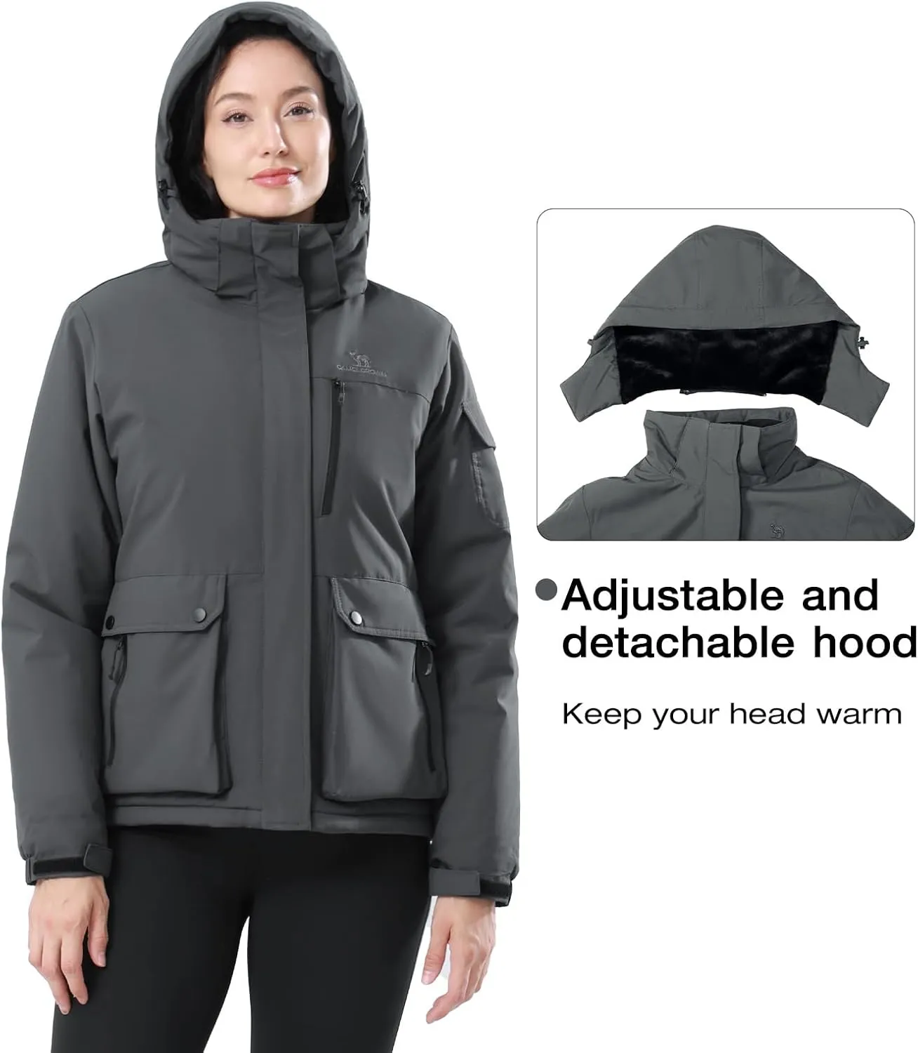 CAMEL CROWN Women's Waterproof Ski Jacket Warm Winter Snow Coat Hiking Windbreaker Hooded Outdoor Snowboarding Jacket