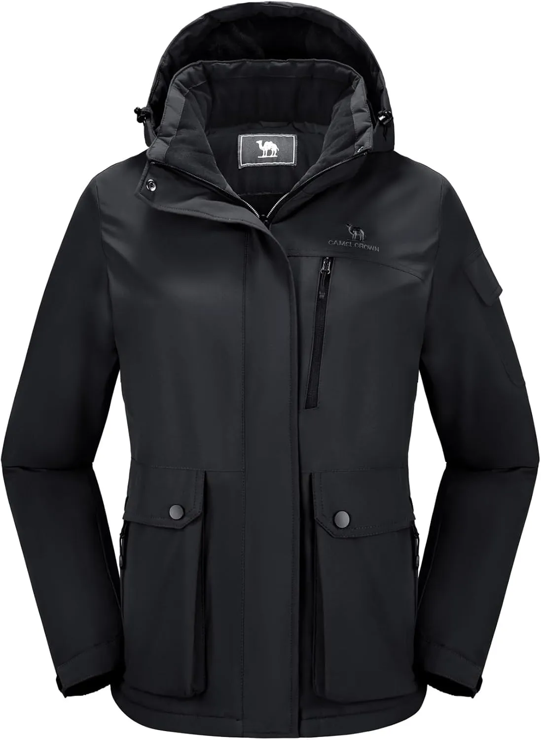 CAMEL CROWN Women's Waterproof Ski Jacket Warm Winter Snow Coat Hiking Windbreaker Hooded Outdoor Snowboarding Jacket