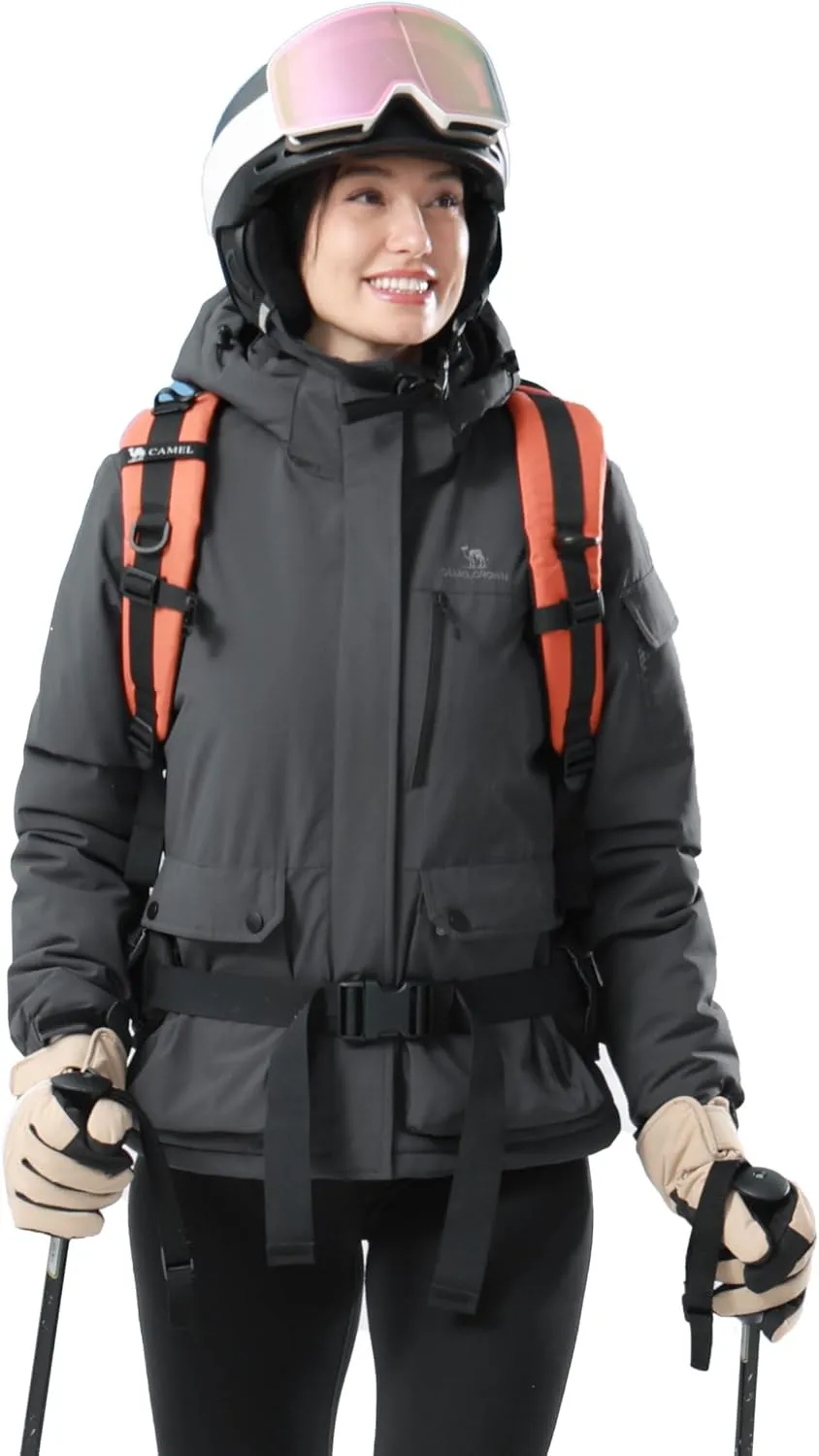 CAMEL CROWN Women's Waterproof Ski Jacket Warm Winter Snow Coat Hiking Windbreaker Hooded Outdoor Snowboarding Jacket