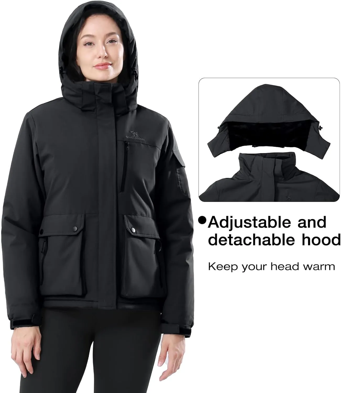 CAMEL CROWN Women's Waterproof Ski Jacket Warm Winter Snow Coat Hiking Windbreaker Hooded Outdoor Snowboarding Jacket