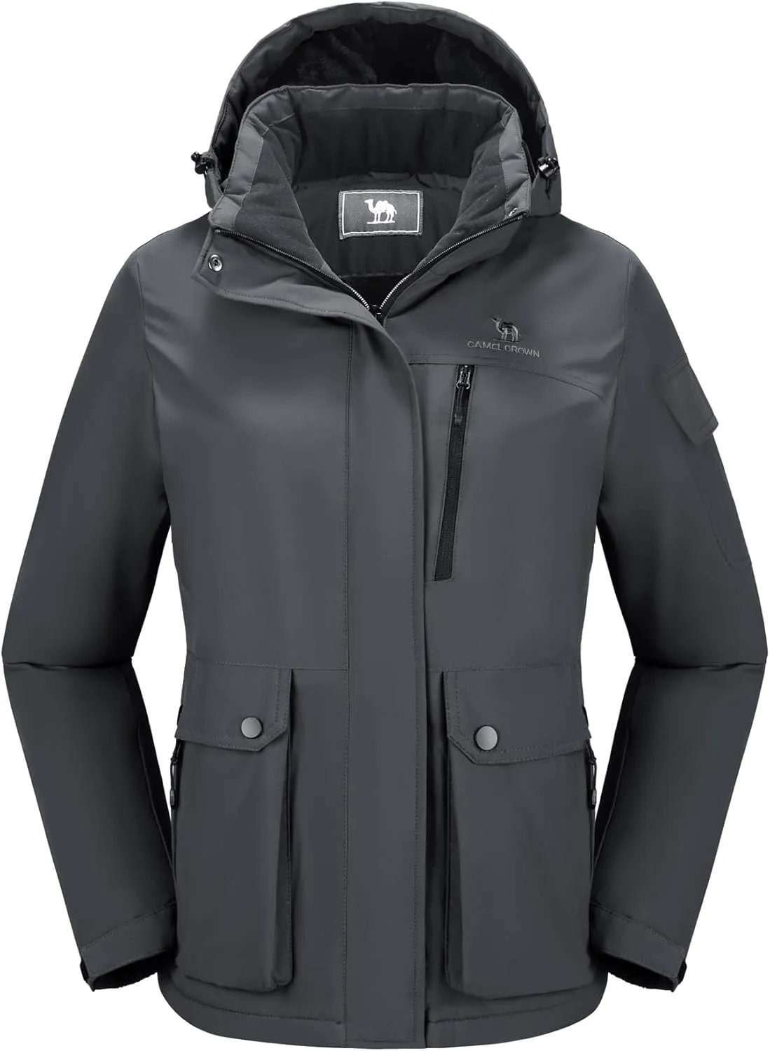 CAMEL CROWN Women's Waterproof Ski Jacket Warm Winter Snow Coat Hiking Windbreaker Hooded Outdoor Snowboarding Jacket
