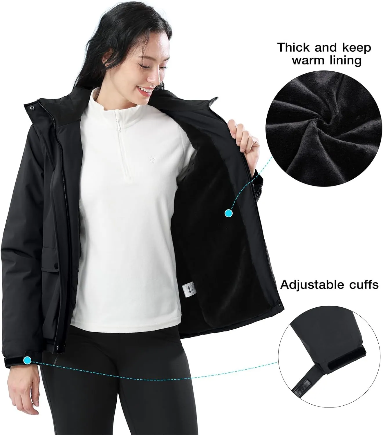 CAMEL CROWN Women's Waterproof Ski Jacket Warm Winter Snow Coat Hiking Windbreaker Hooded Outdoor Snowboarding Jacket