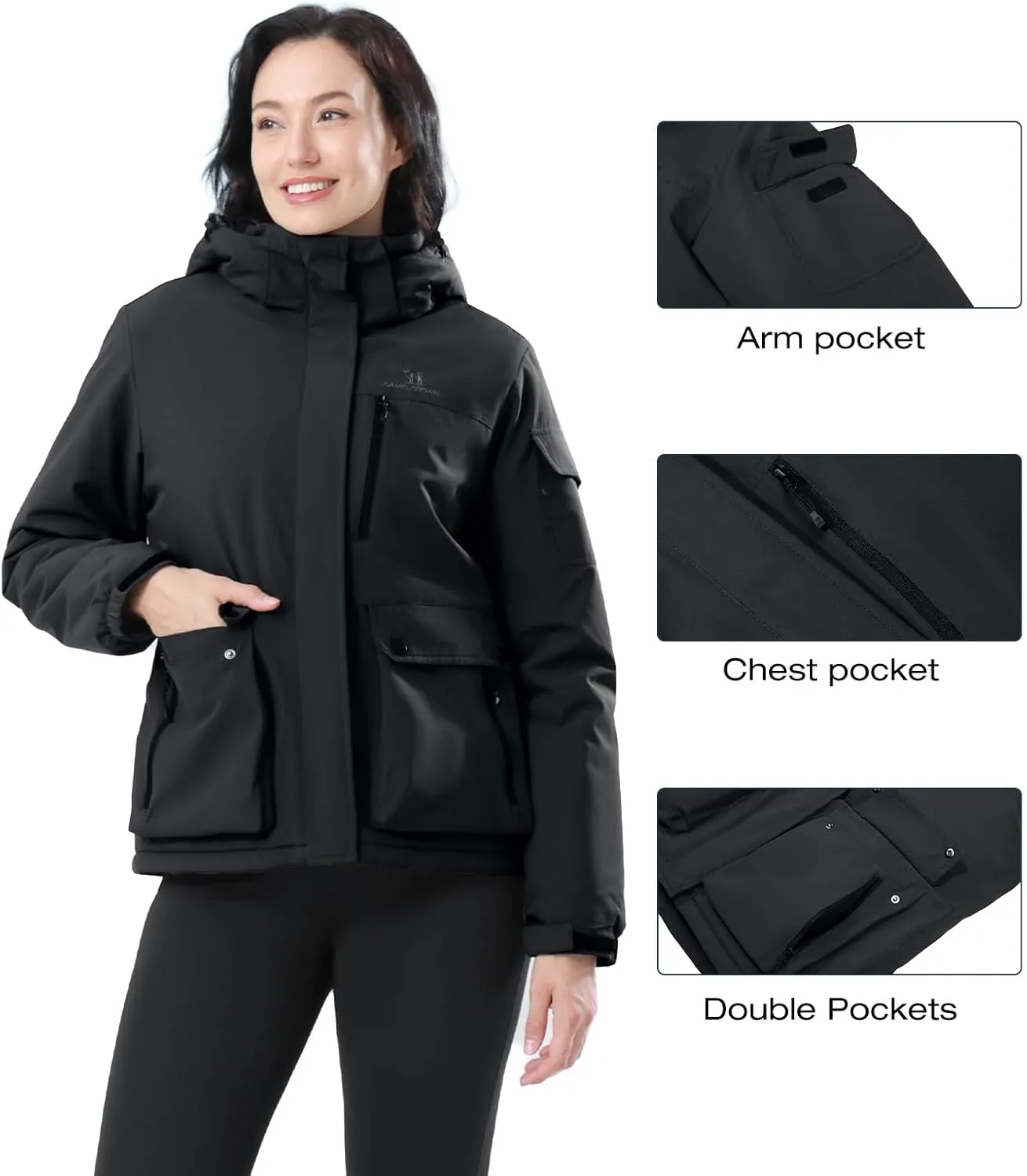 CAMEL CROWN Women's Waterproof Ski Jacket Warm Winter Snow Coat Hiking Windbreaker Hooded Outdoor Snowboarding Jacket