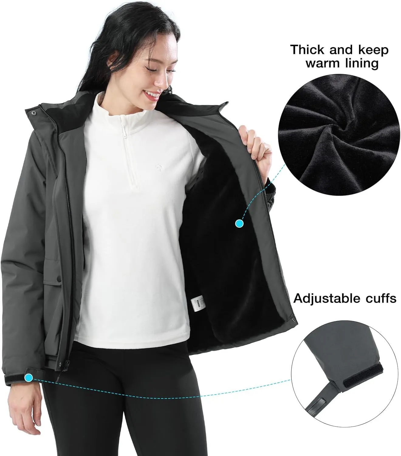 CAMEL CROWN Women's Waterproof Ski Jacket Warm Winter Snow Coat Hiking Windbreaker Hooded Outdoor Snowboarding Jacket