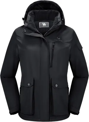 CAMEL CROWN Women's Waterproof Ski Jacket Warm Winter Snow Coat Hiking Windbreaker Hooded Outdoor Snowboarding Jacket